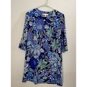 Jude connally Floral  Blue Dress SZ Small 3/4 Sleeve